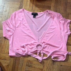 Streetwear Society Pink Crop Blouse with Tie Front